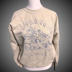 Cream Sweatshirt with Blue Mushroom Design